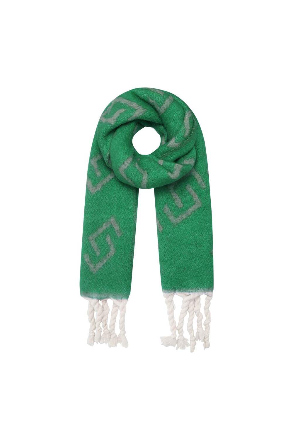 Bufanda de invierno con flecos y patrón de eslabones Verde Poliéster