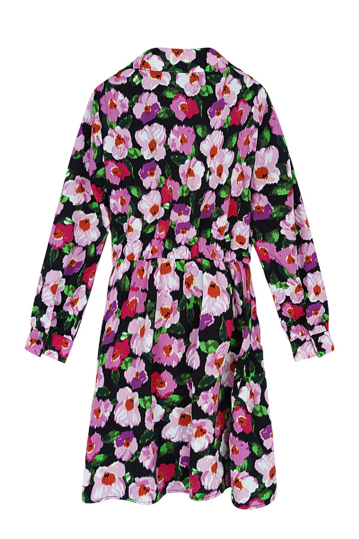 Kleid mit Blumendruck und Knopfdetail Schwarz Multi S h5 Bild2