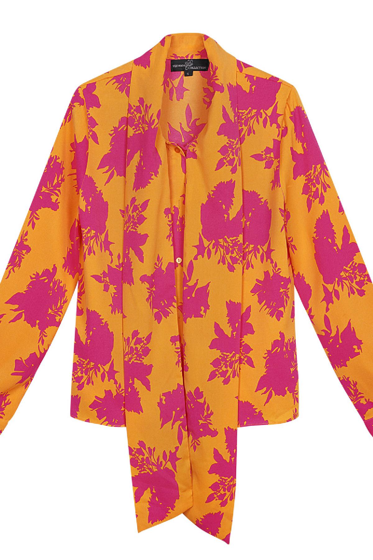 Blusa cuello lazo estampado colorido Fucsia & Amarillo S Imagen6