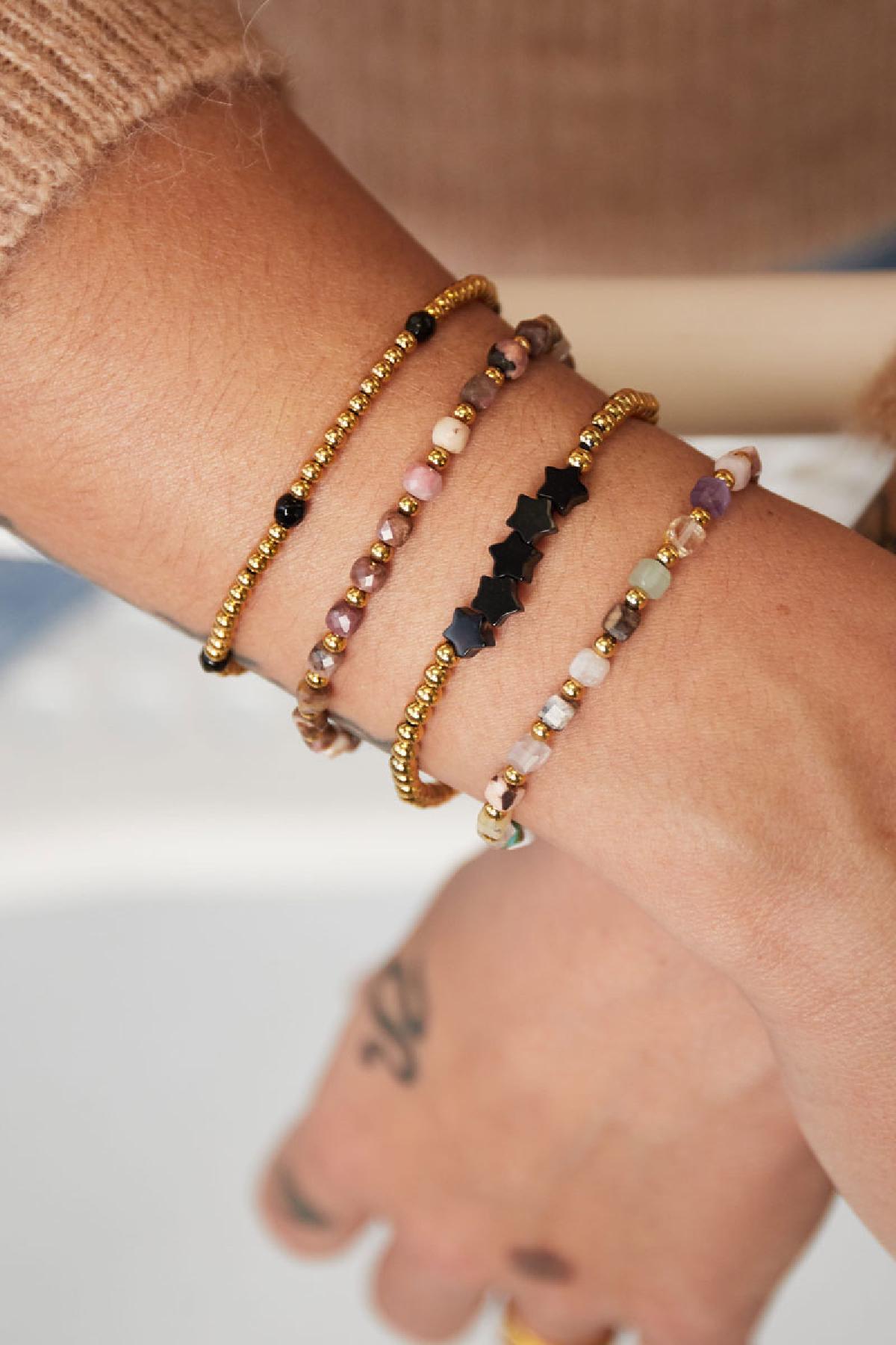 Groothandel Geparel Armband RVS Zwart & Zilver Sterrenkralen Basisvorm Set van 1, foto 2 van 2