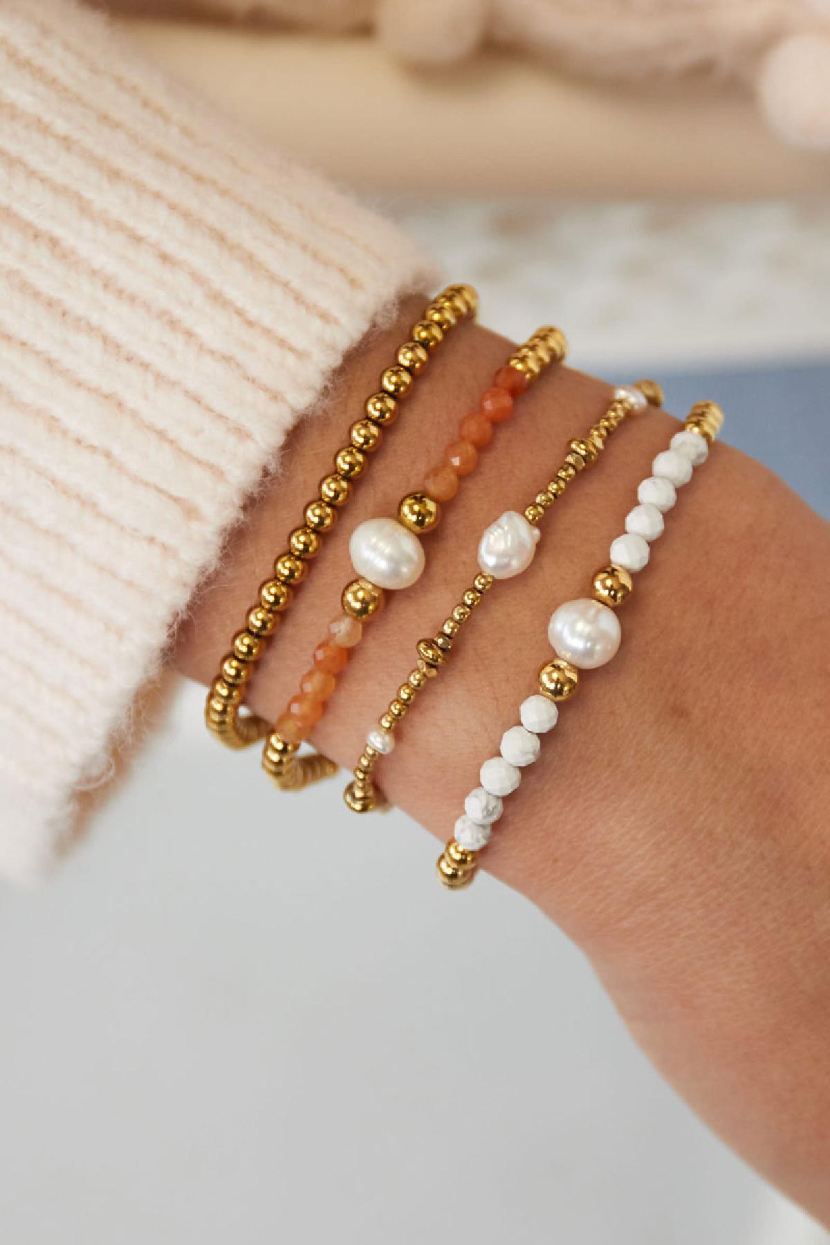 Groothandel Geparel Armband met Kleurrijke Steentjes en 1 Parel Blauw & Goudkleurig RVS Basisvorm, foto 2 van 4
