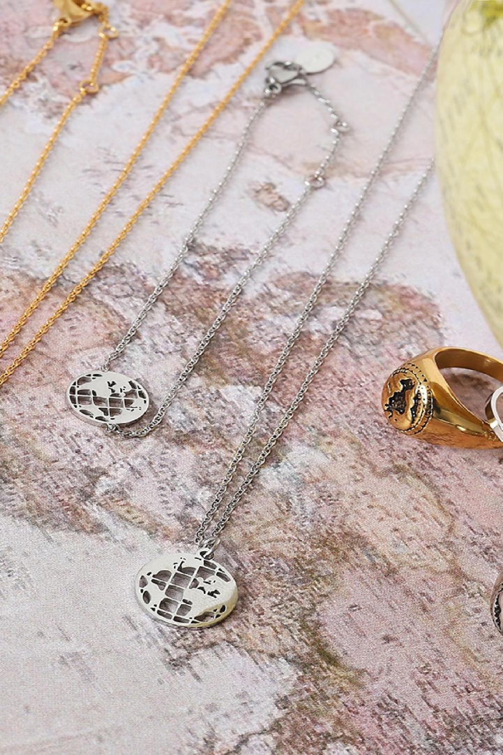 Necklace Around The Globe Plata Acero Inoxidable Imagen2