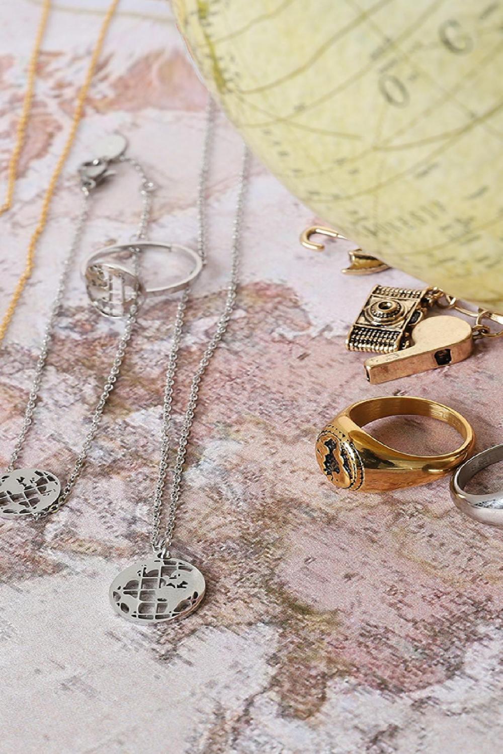 Necklace Around The Globe Plata Acero Inoxidable Imagen3
