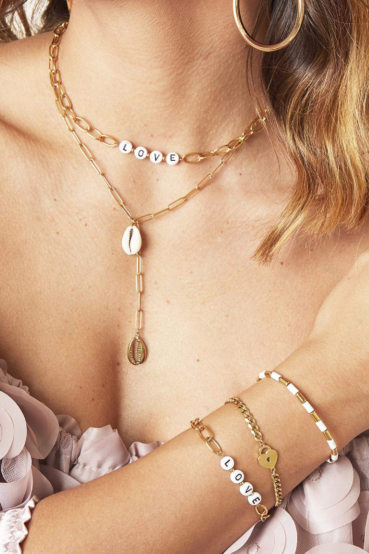 Ketting Beads Love Goud kleur Stainless Steel Afbeelding2