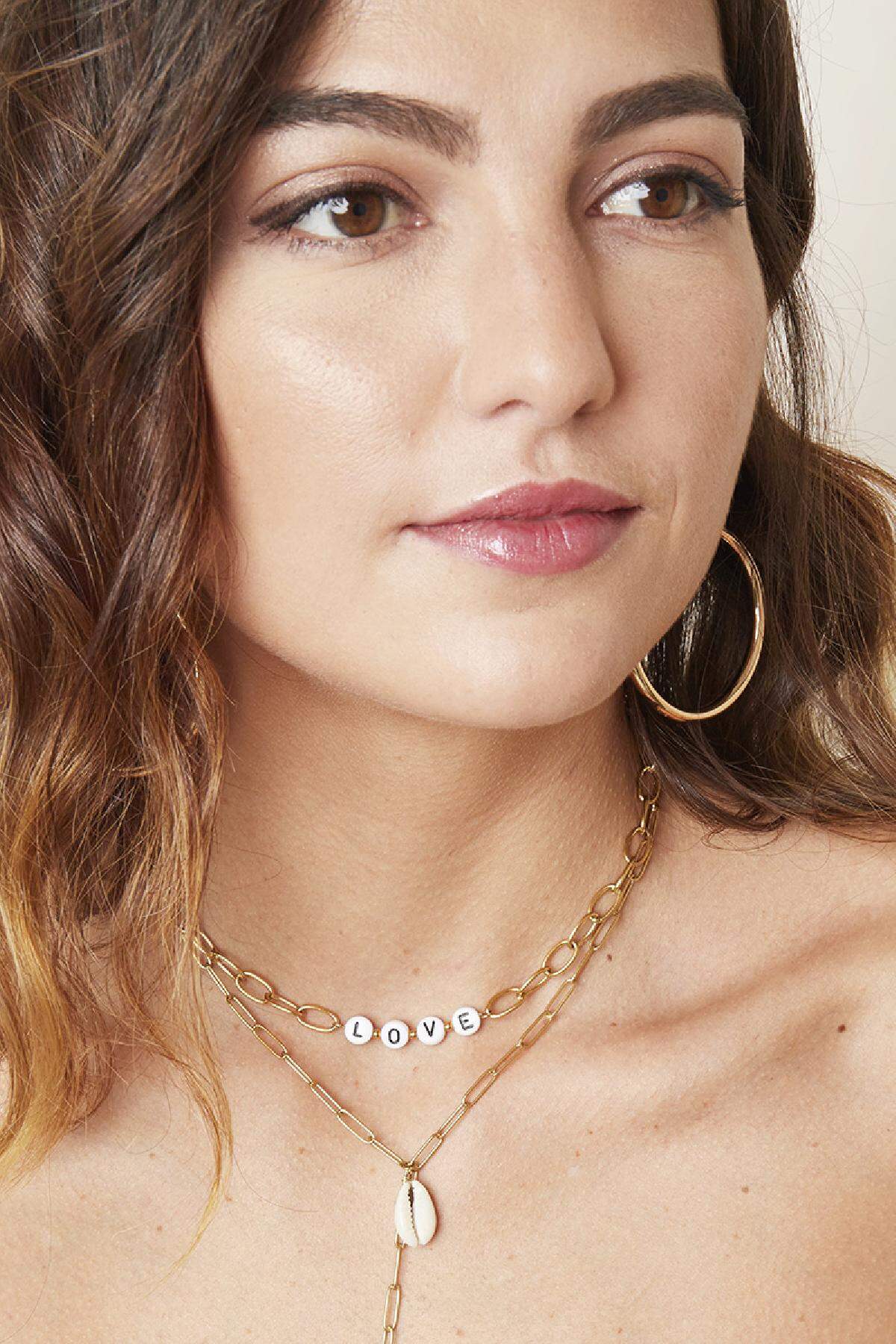 Ketting Beads Love Goud kleur Stainless Steel Afbeelding3