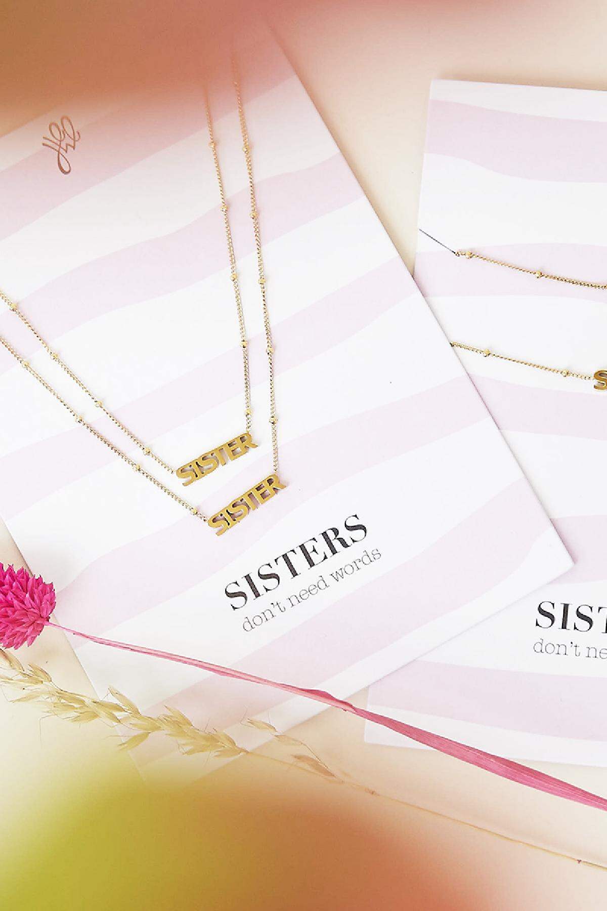 Collares a conjunto “No se necesitan palabras, hermana” Plata Acero inoxidable h5 Imagen2