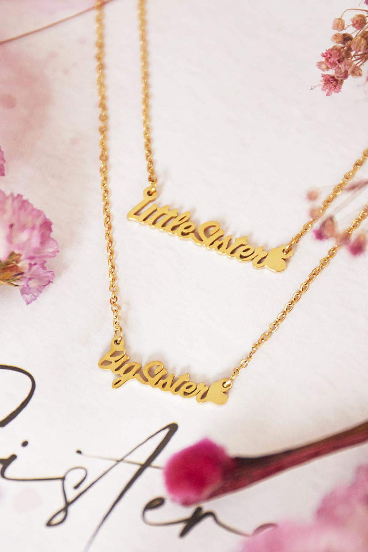 Necklace Big Little Sister Silver Color Stainless Steel 2