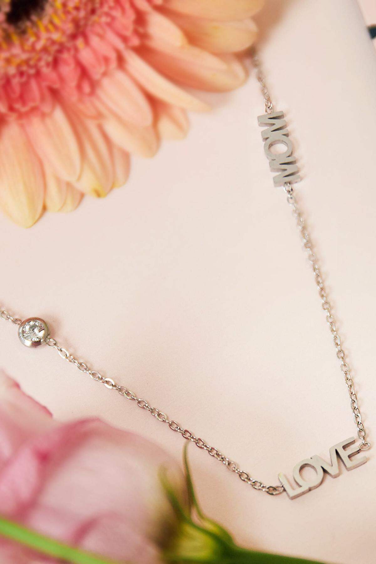 Collier texte amour maman avec zircon Couleur or Acier inoxydable h5 Image2