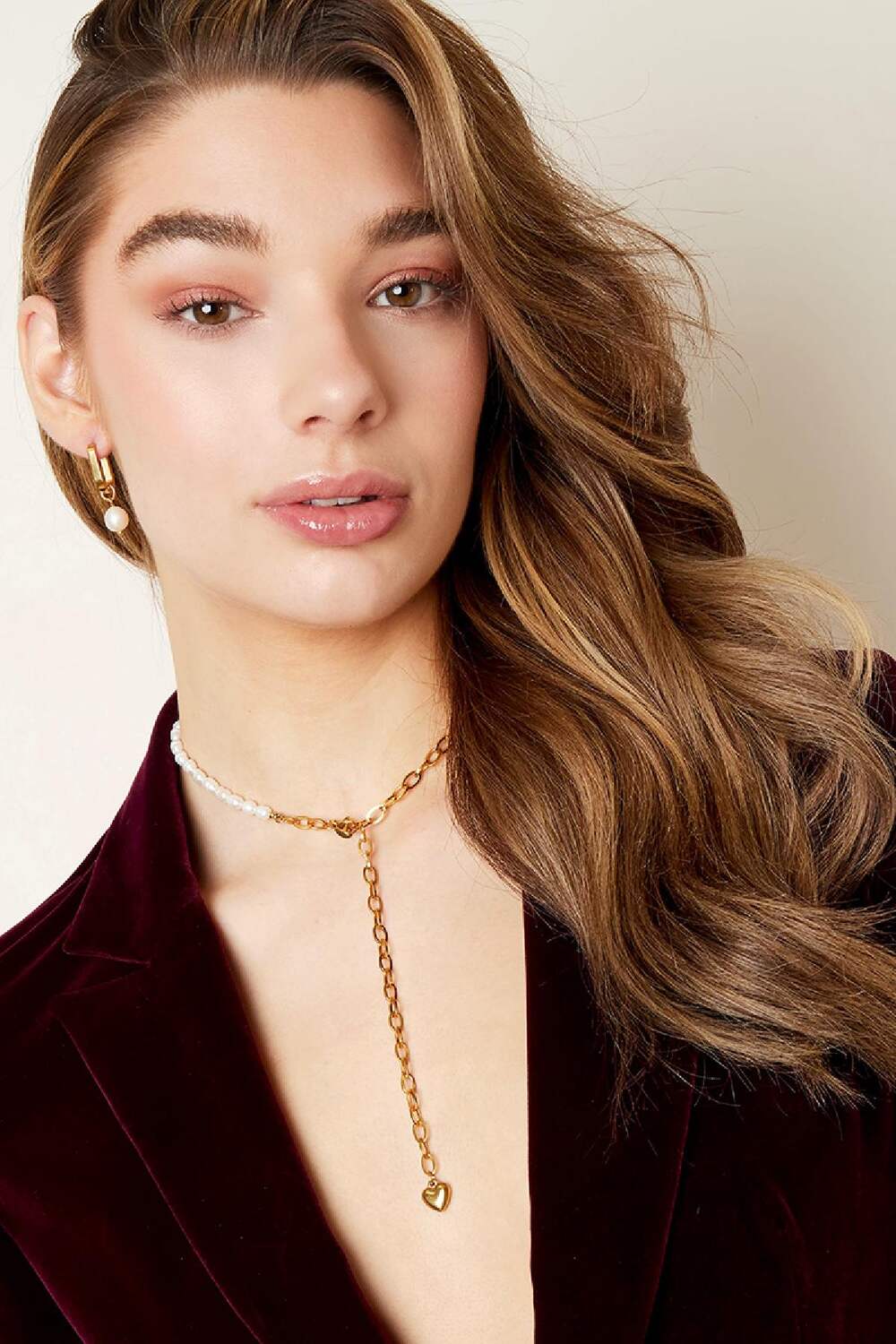 Ketting eenvoudige parel Goud kleur Stainless Steel h5Afbeelding2