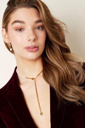 Ketting eenvoudige parel Goud kleur Stainless Steel h5 Afbeelding2