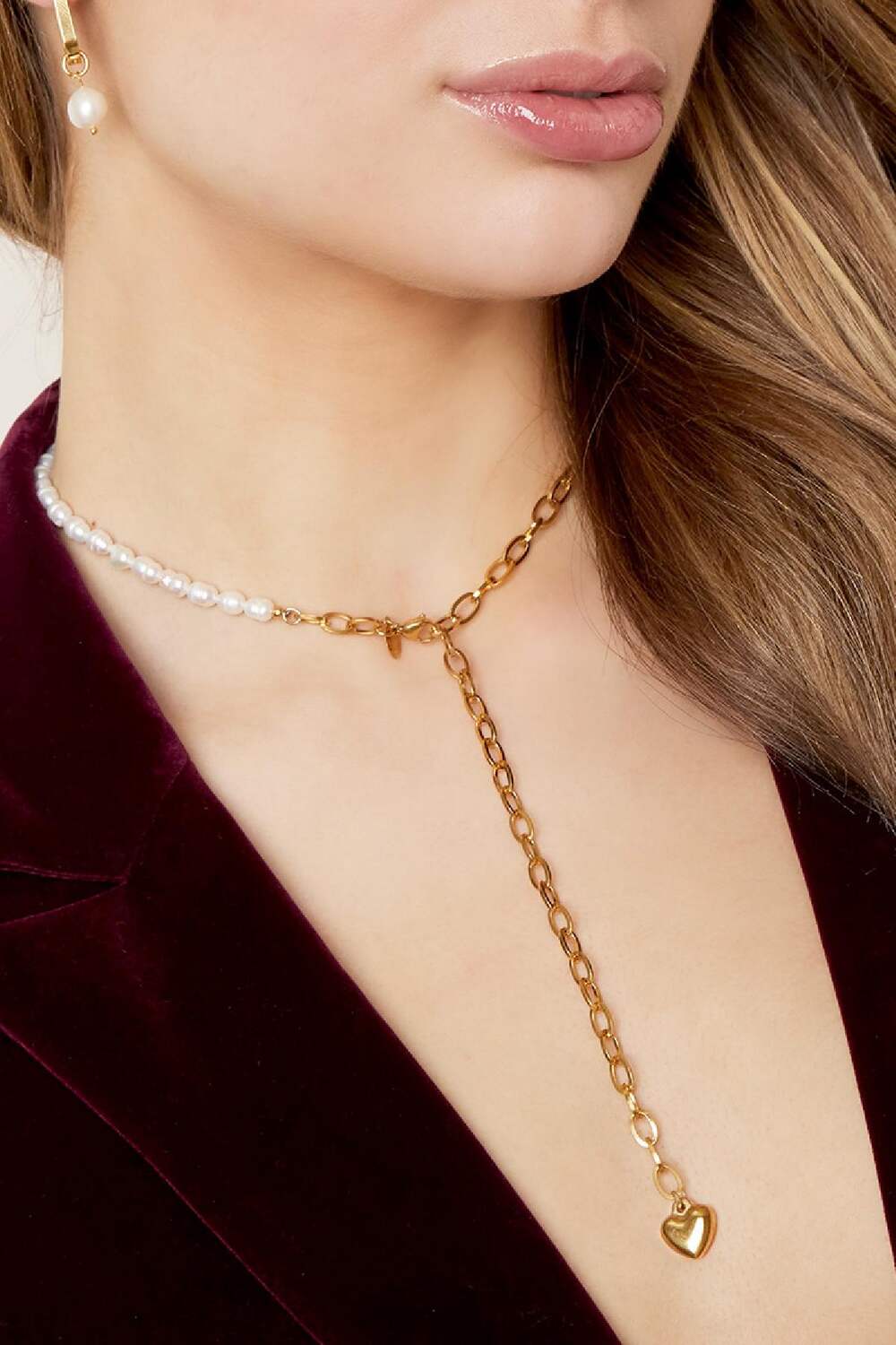 Ketting eenvoudige parel Goud kleur Stainless Steel h5Afbeelding3