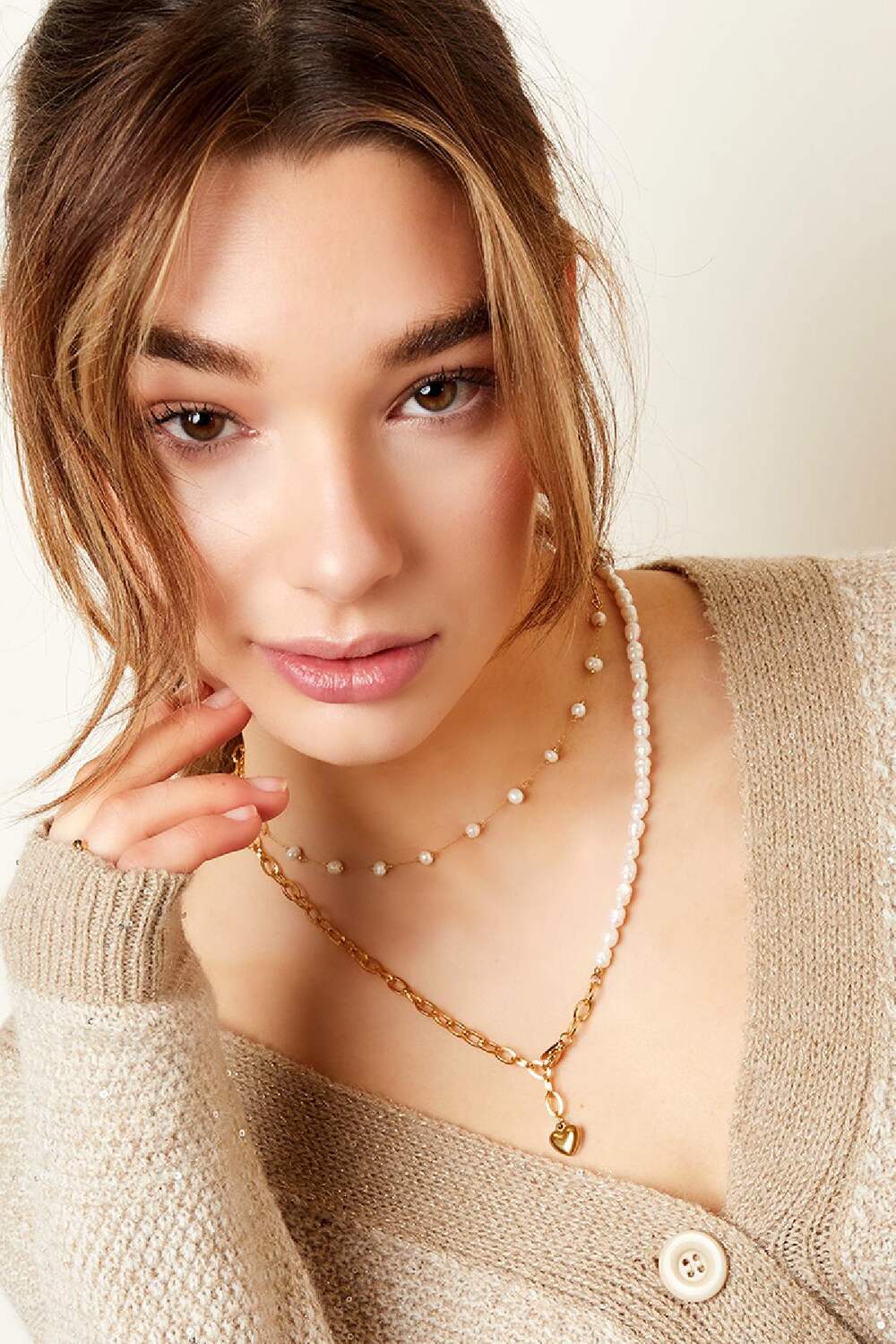 Ketting eenvoudige parel Goud kleur Stainless Steel h5Afbeelding4