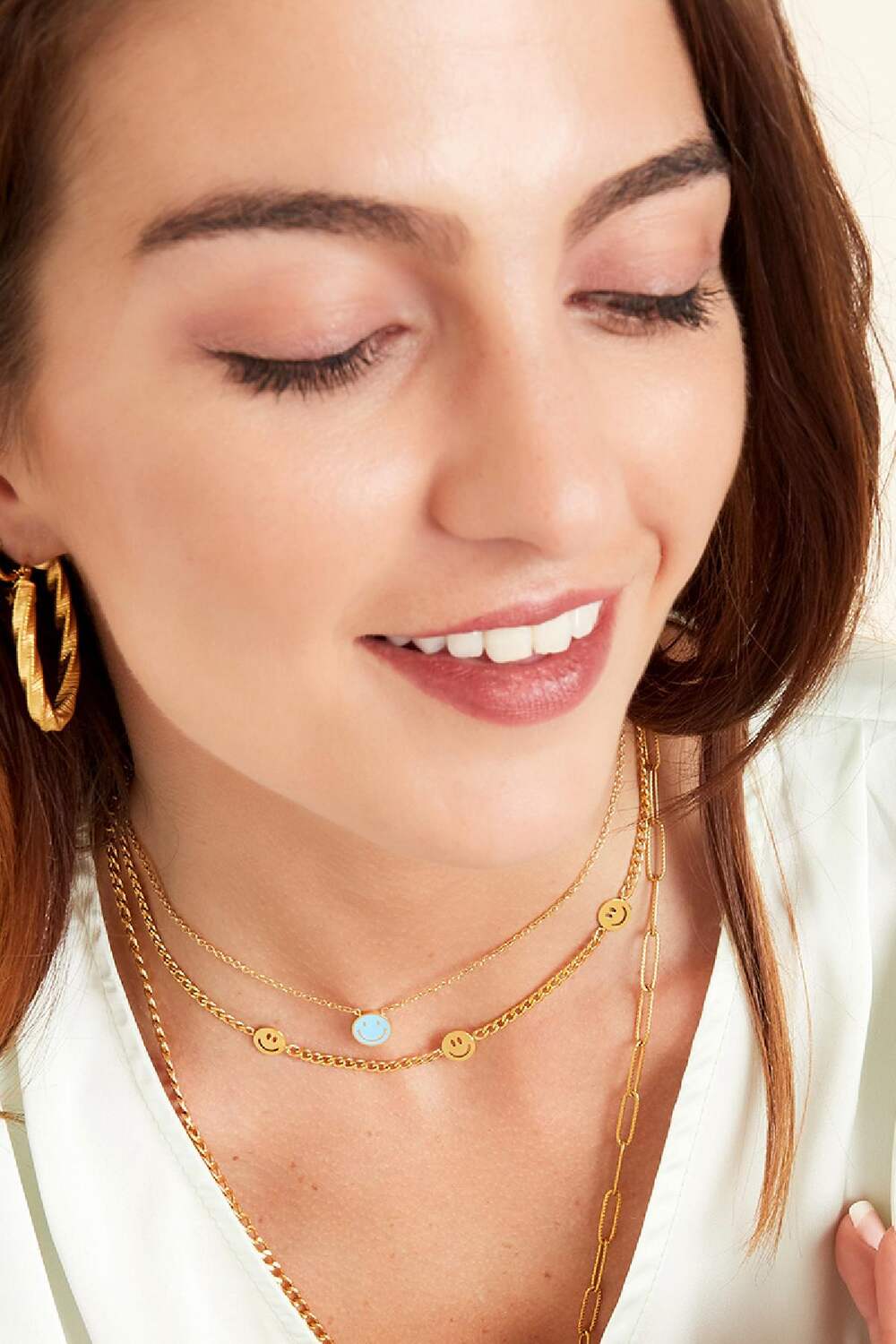 Collana in acciaio inossidabile con tre ciondoli smiley Gold Stainless Steel h5Immagine3