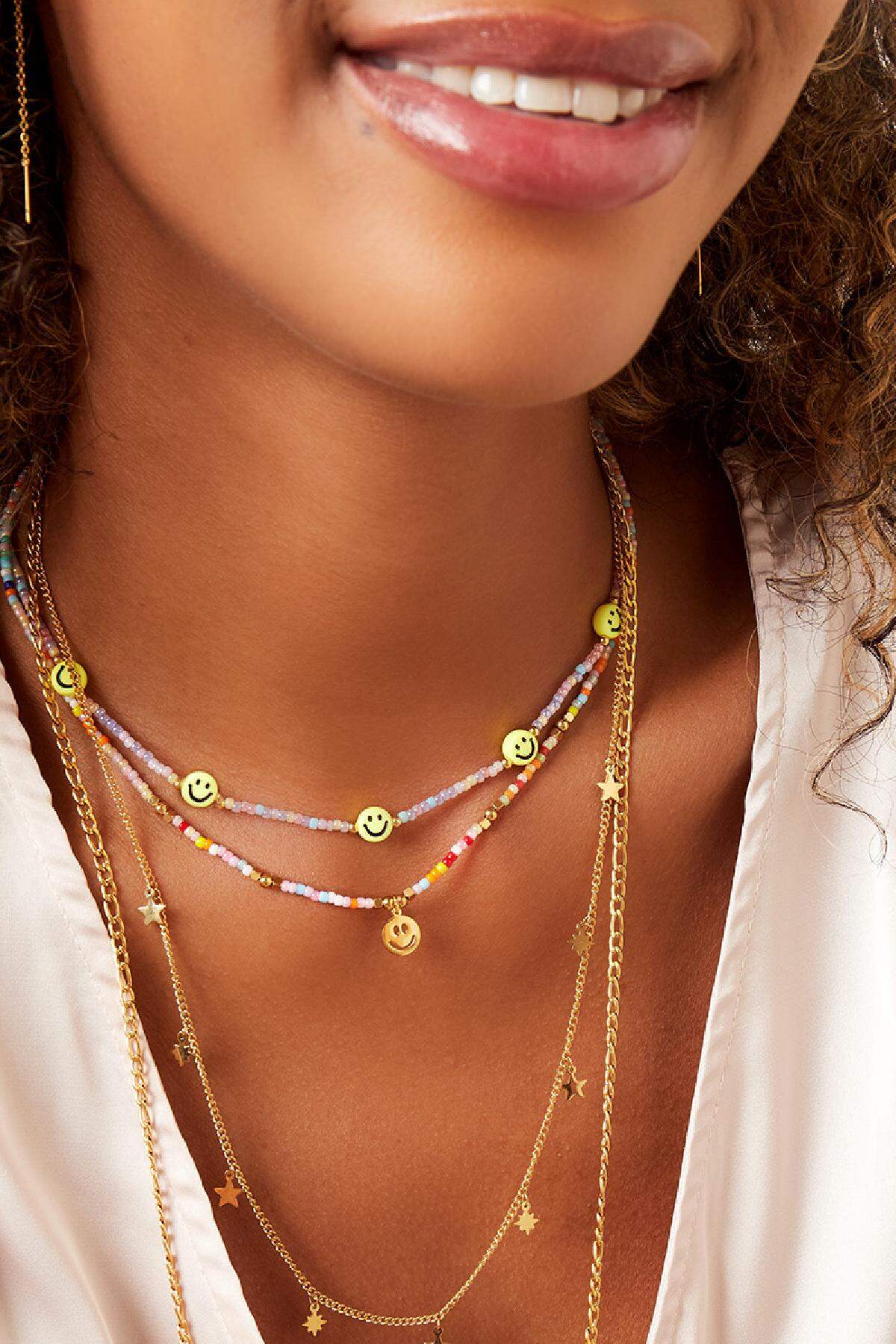 Bunte Perlenkette mit Smiley Goldfarbe Edelstahl h5 Bild3