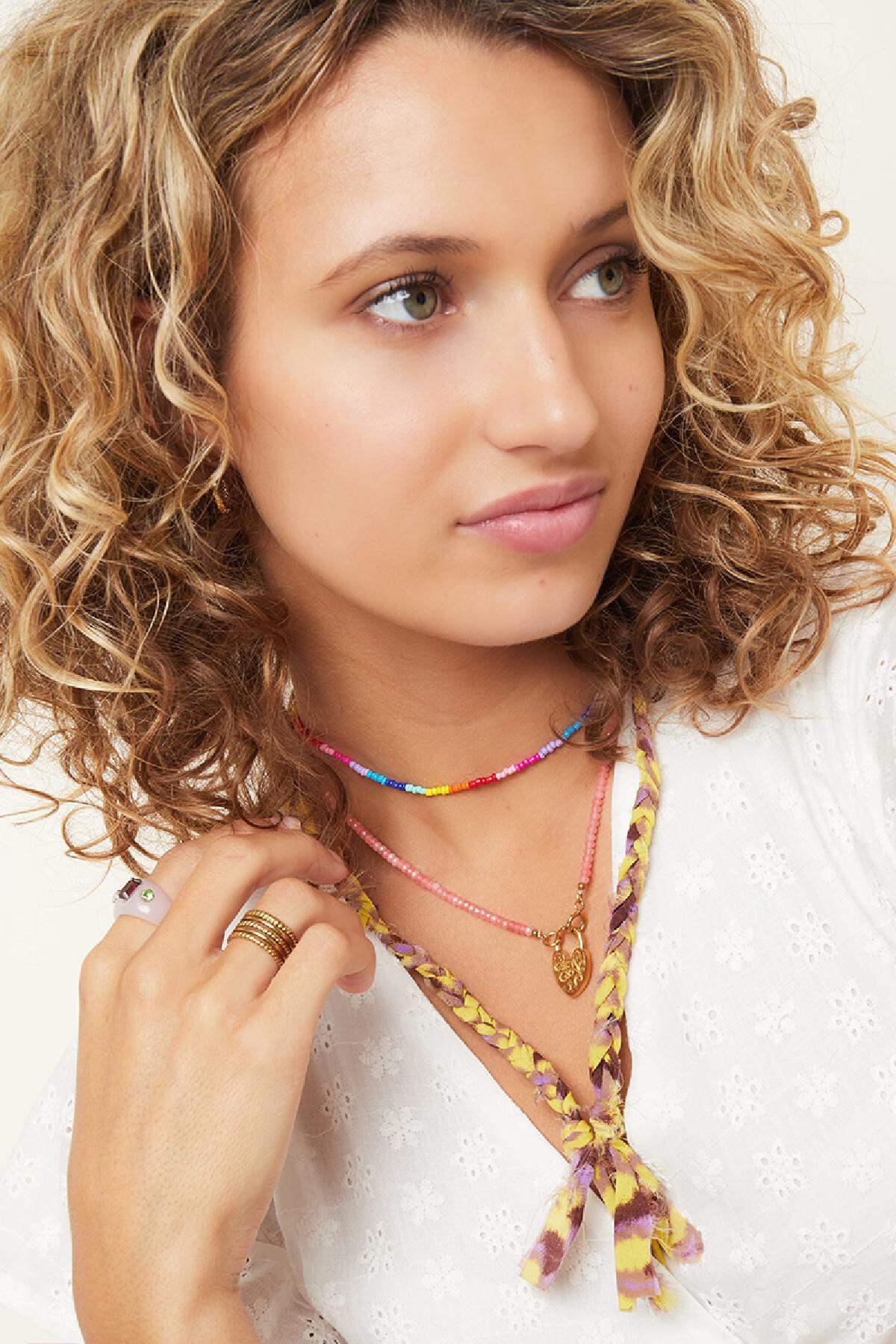 Ketting gerafelde stof Geel Polyester Afbeelding3