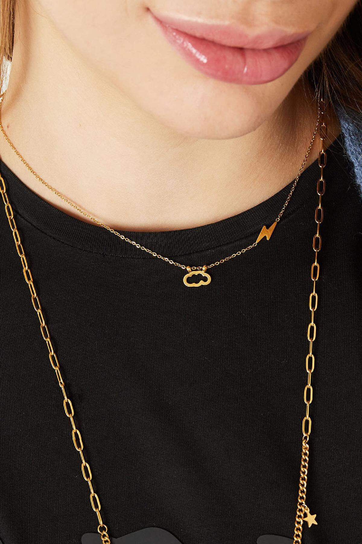 Collier avec Charm Nuage et éclair Couleur or Acier inoxydable Image3