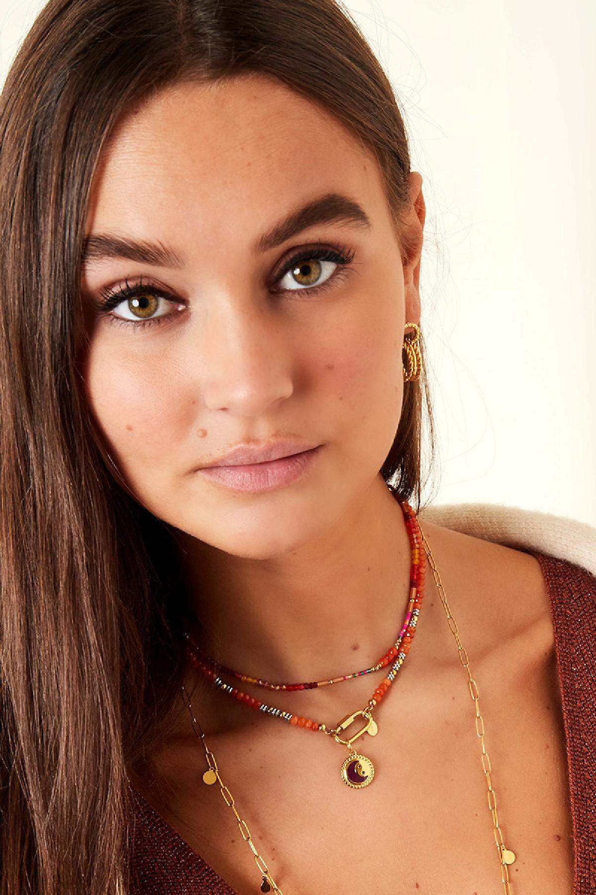 Collier Perles ovale fermeture Multicouleur Stone h5 Image2