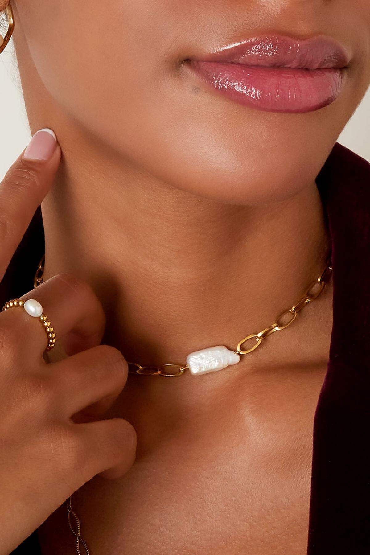 Halsketting kleine ketting met een parel Goud kleur Stainless Steel Afbeelding3