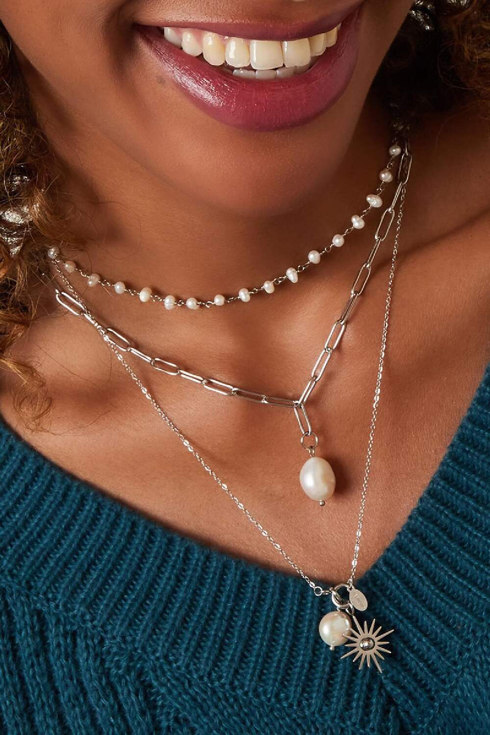 Collana spessa con perla Gold Stainless Steel h5Immagine3