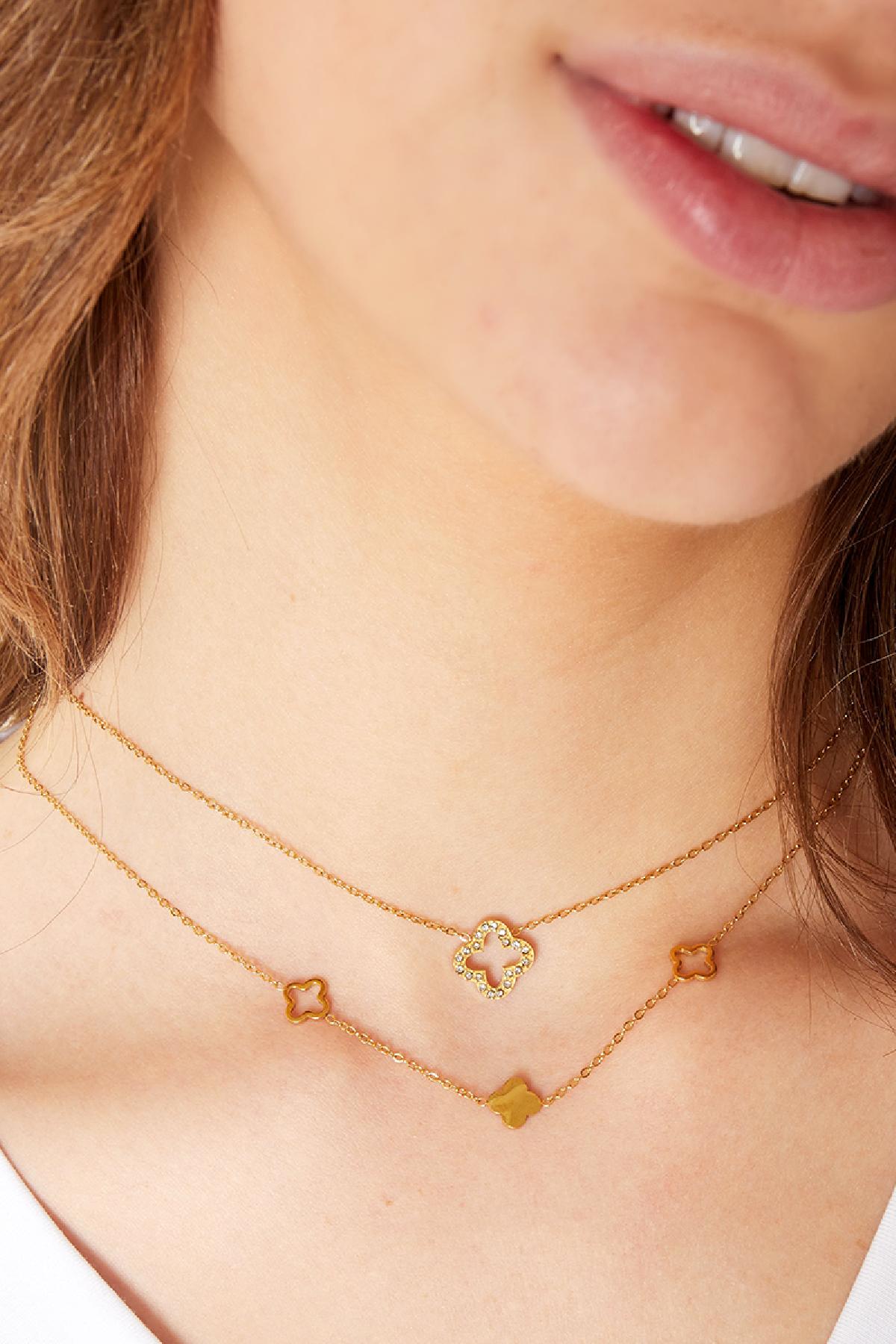 Groothandel Klavertje Zirkoon Ketting Goudkleurig RVS Set van 1, foto 5 van 6