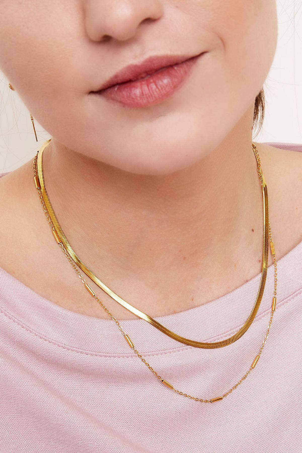 Catena in acciaio inossidabile a doppia catena Gold Stainless Steel Immagine2