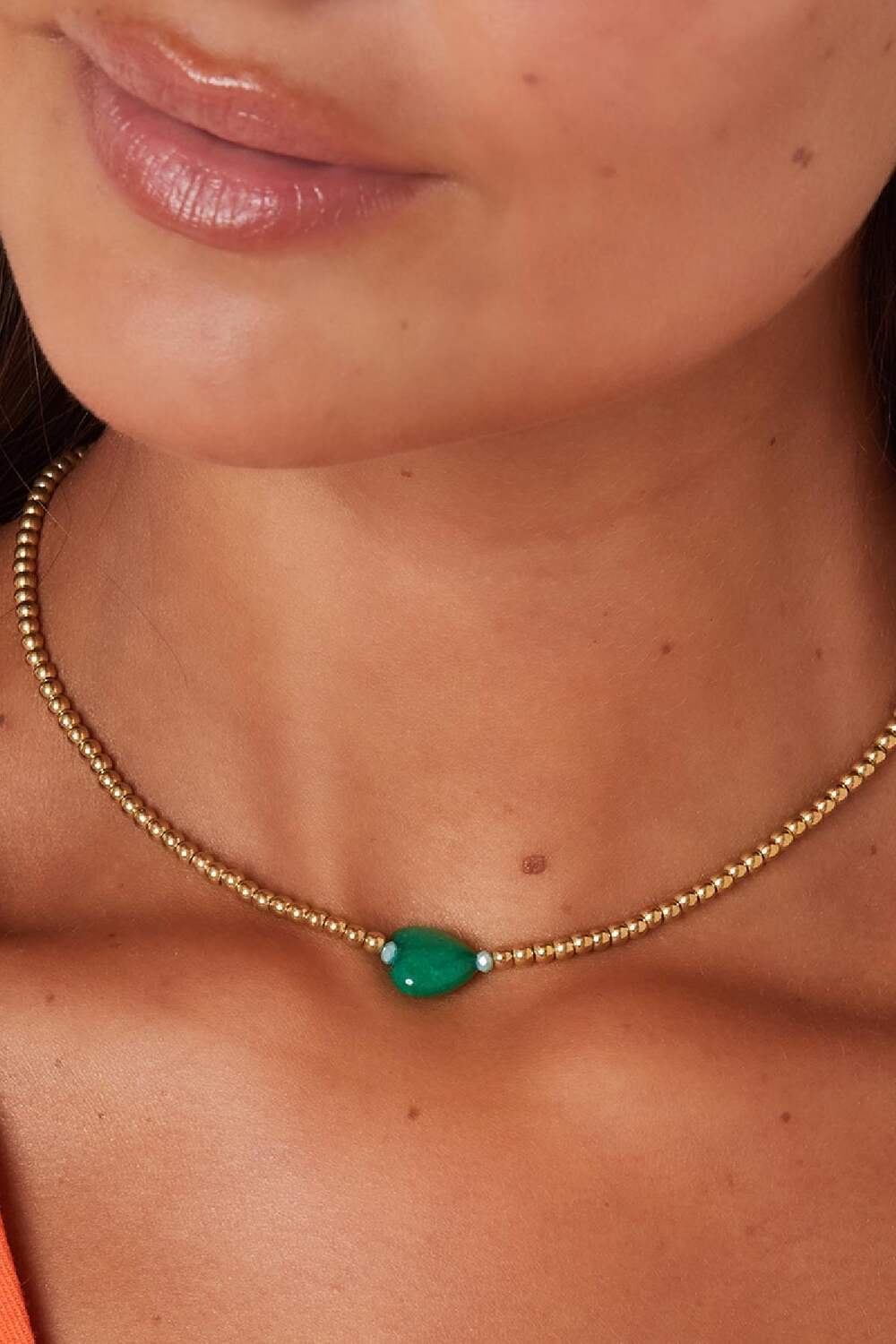 Herzkette - #summergirls-Kollektion Grün & Goldfarbe Edelstahl h5Bild3