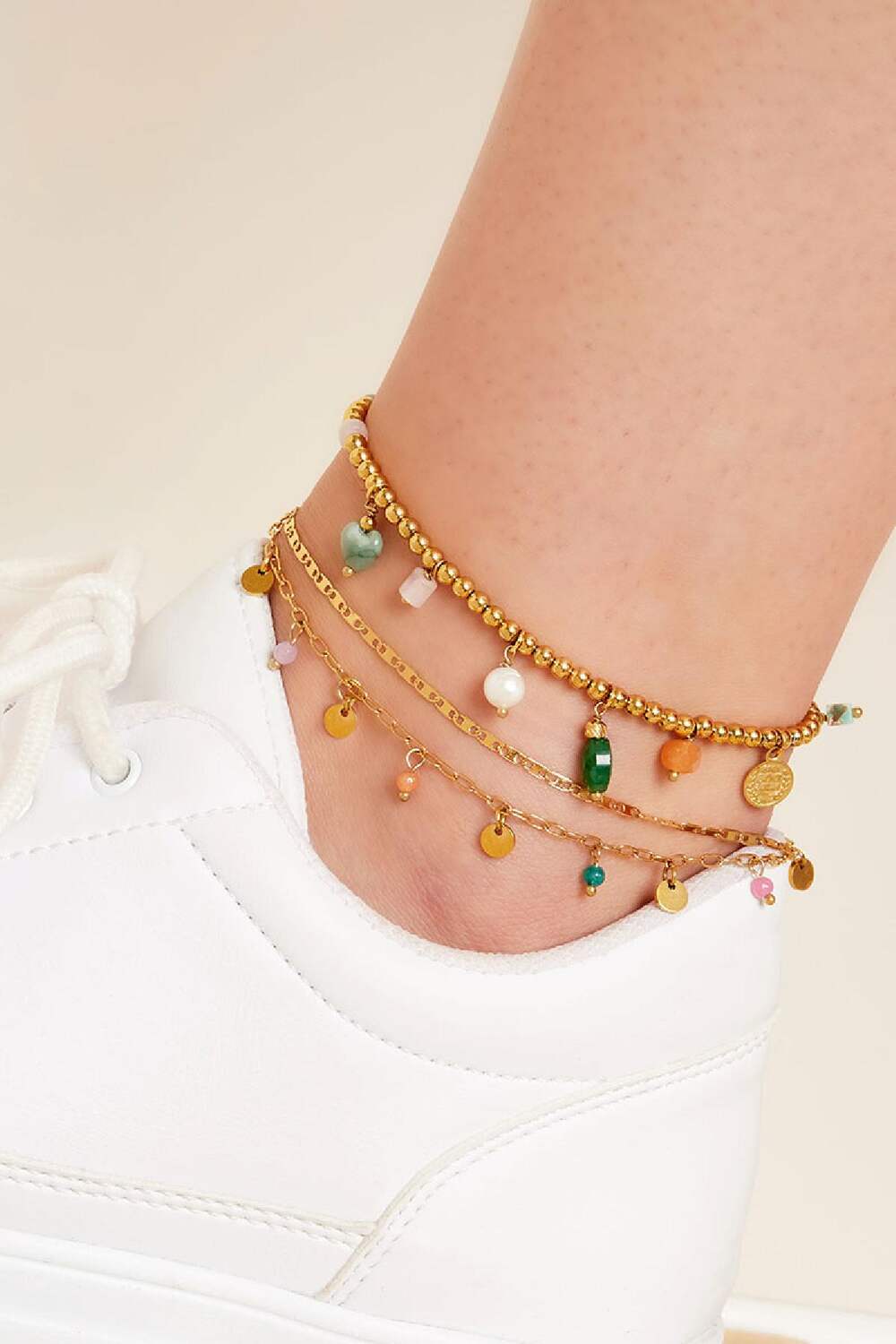 Anklet double chain with charms Gold Color Stainless Steel h5Picture2