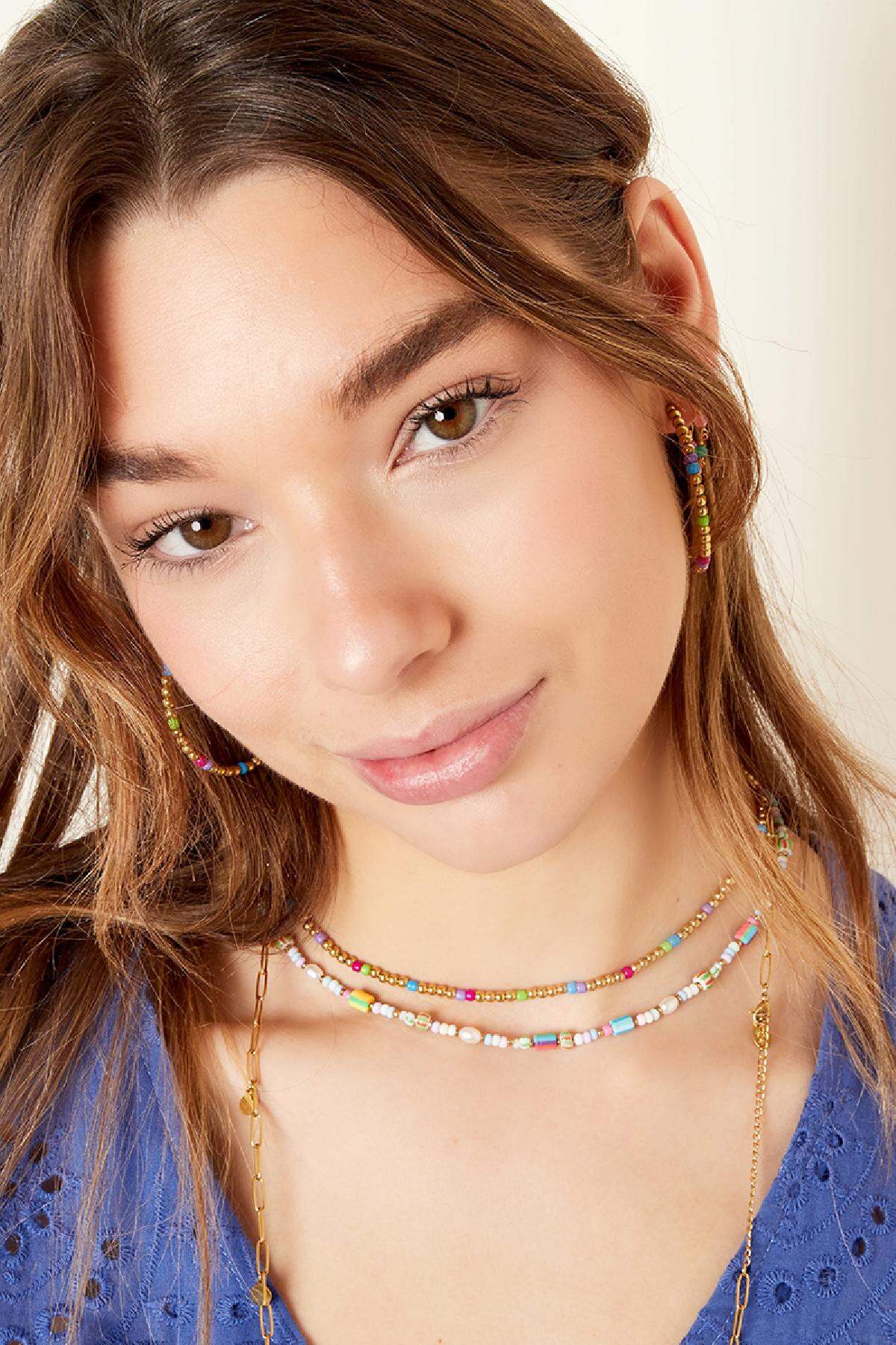 Bunte Perlenkette - #summergirls-Kollektion Goldfarbe Edelstahl h5 Bild2