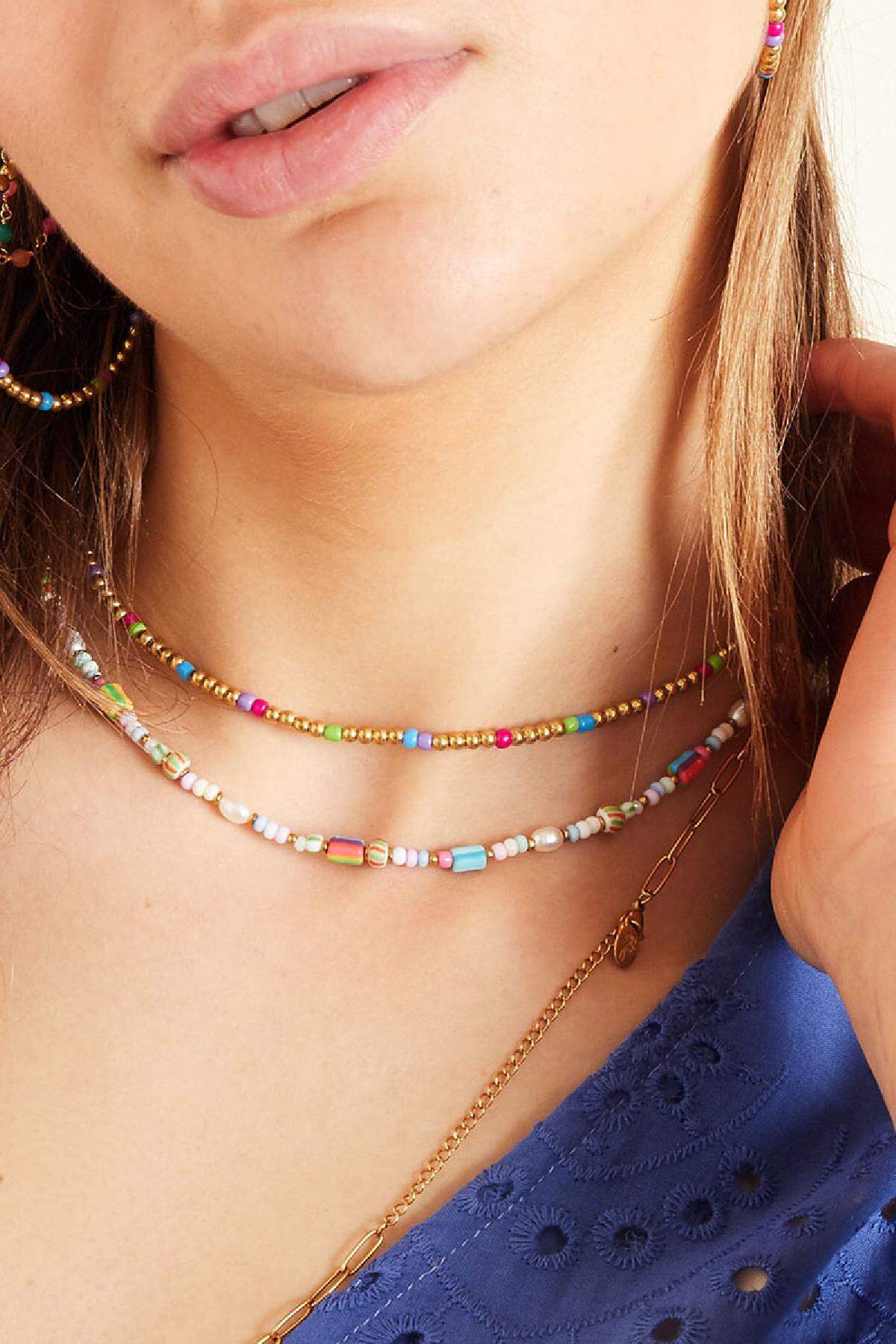 Bunte Perlenkette - #summergirls-Kollektion Goldfarbe Edelstahl h5 Bild3