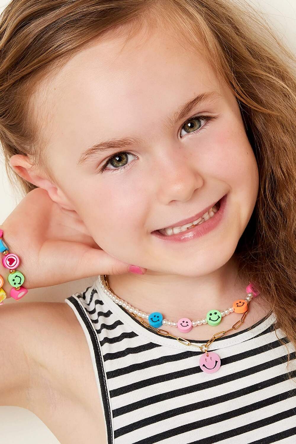 Kids - Smiley necklace Pink & Gold Color Stainless Steel h5Picture3