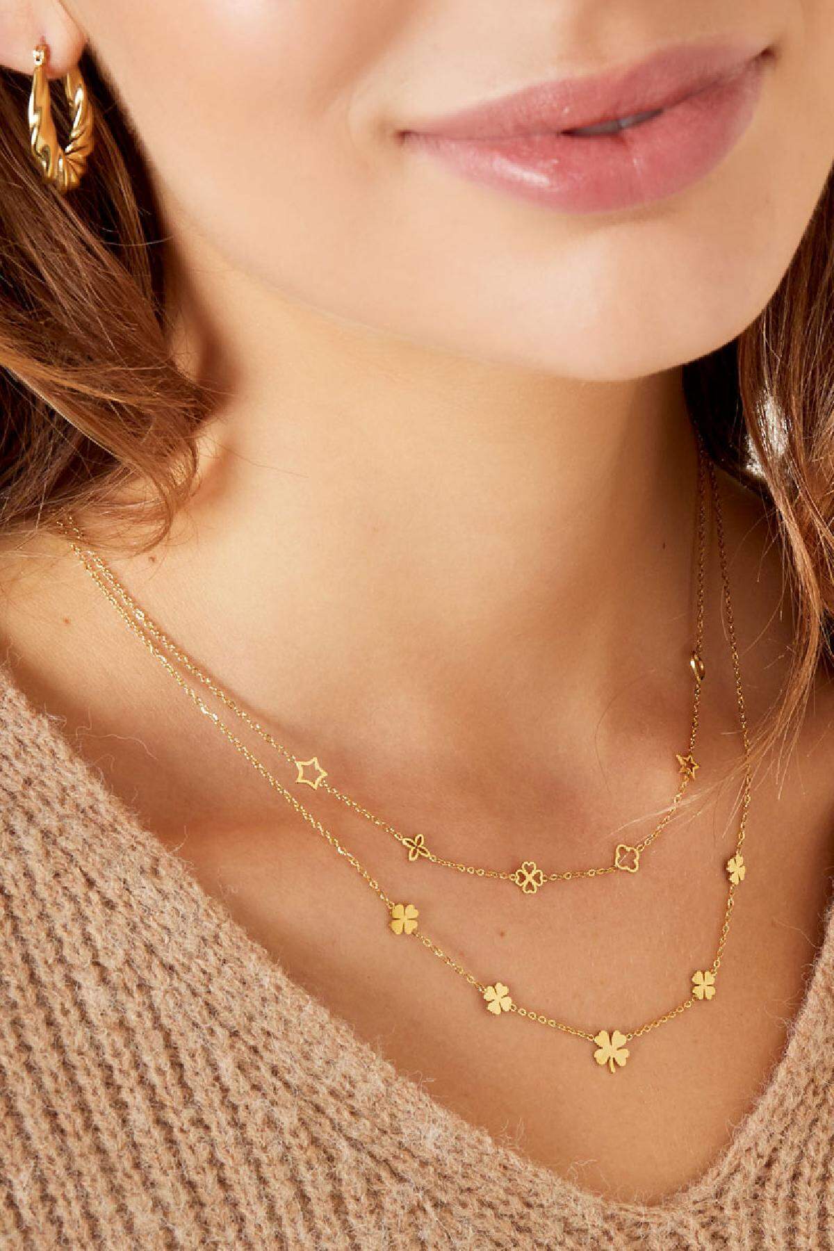 Collana 5 trifogli Gold Stainless Steel Immagine3