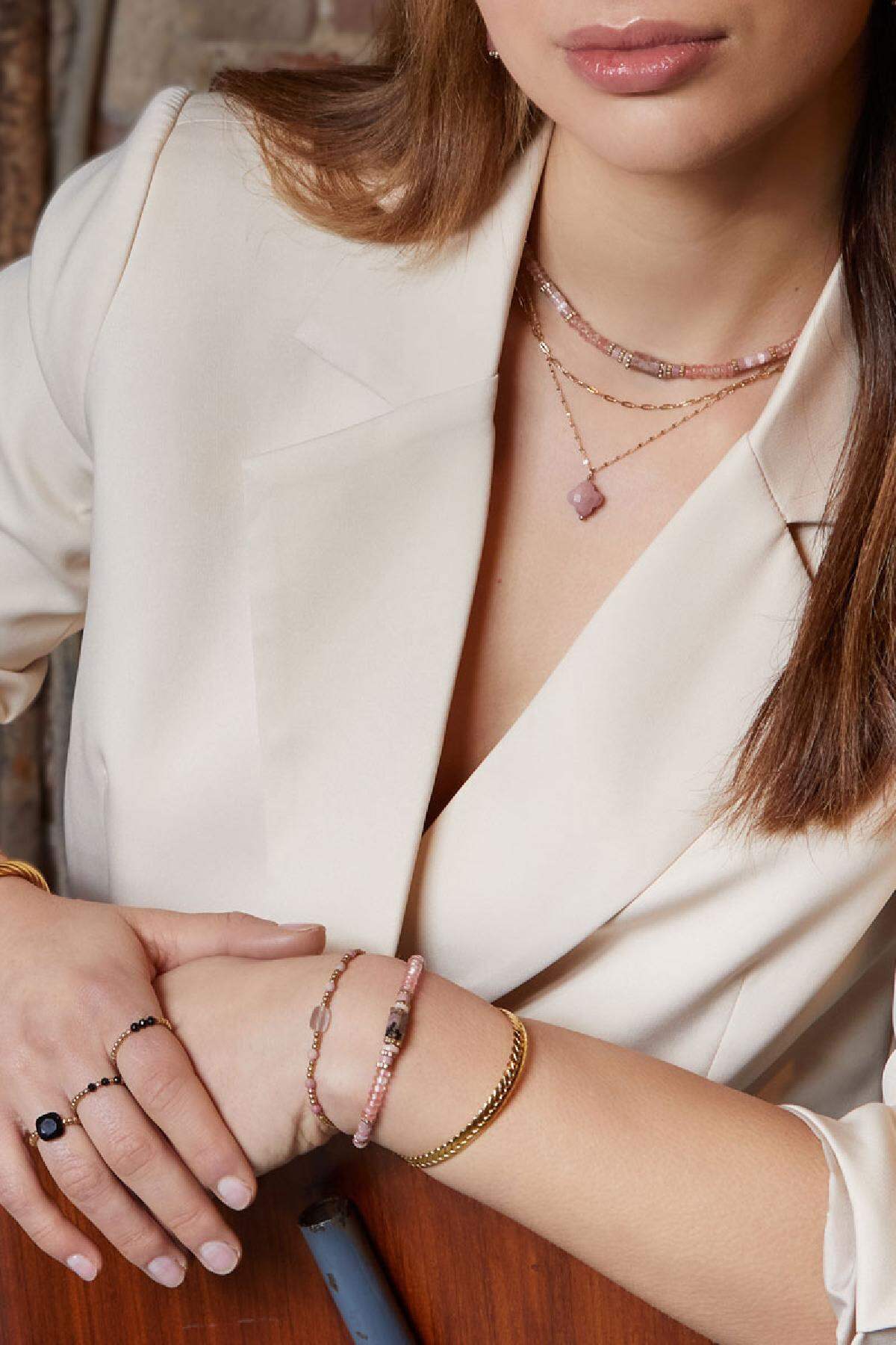 Collier perles party - Collection pierres naturelles Vert & Couleur or Acier inoxydable Image4