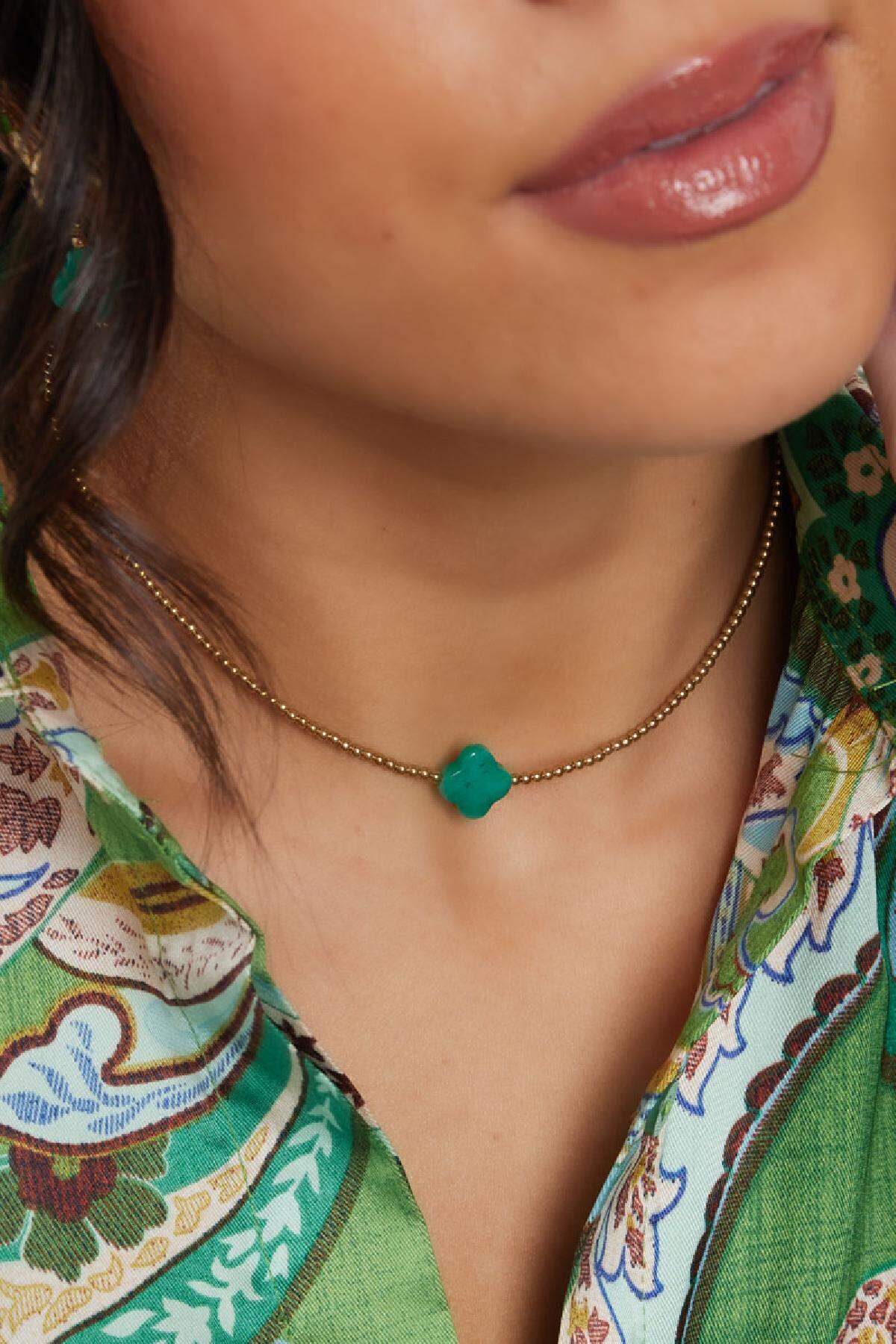 Collar cuentas trébol - Colección Piedras naturales Verde Acero inoxidable Imagen3