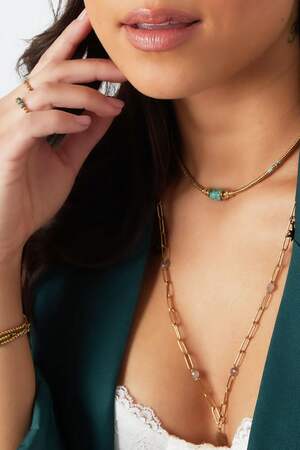 Collar abalorios finos con charm - colección Piedras Naturales Verde & Color dorado Acero inoxidable h5 Imagen5