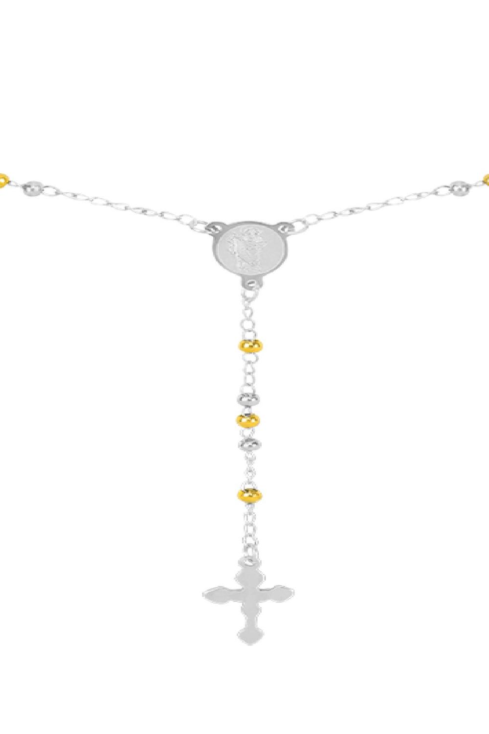 Collana Rosario Croce Silver Color Stainless Steel Immagine2