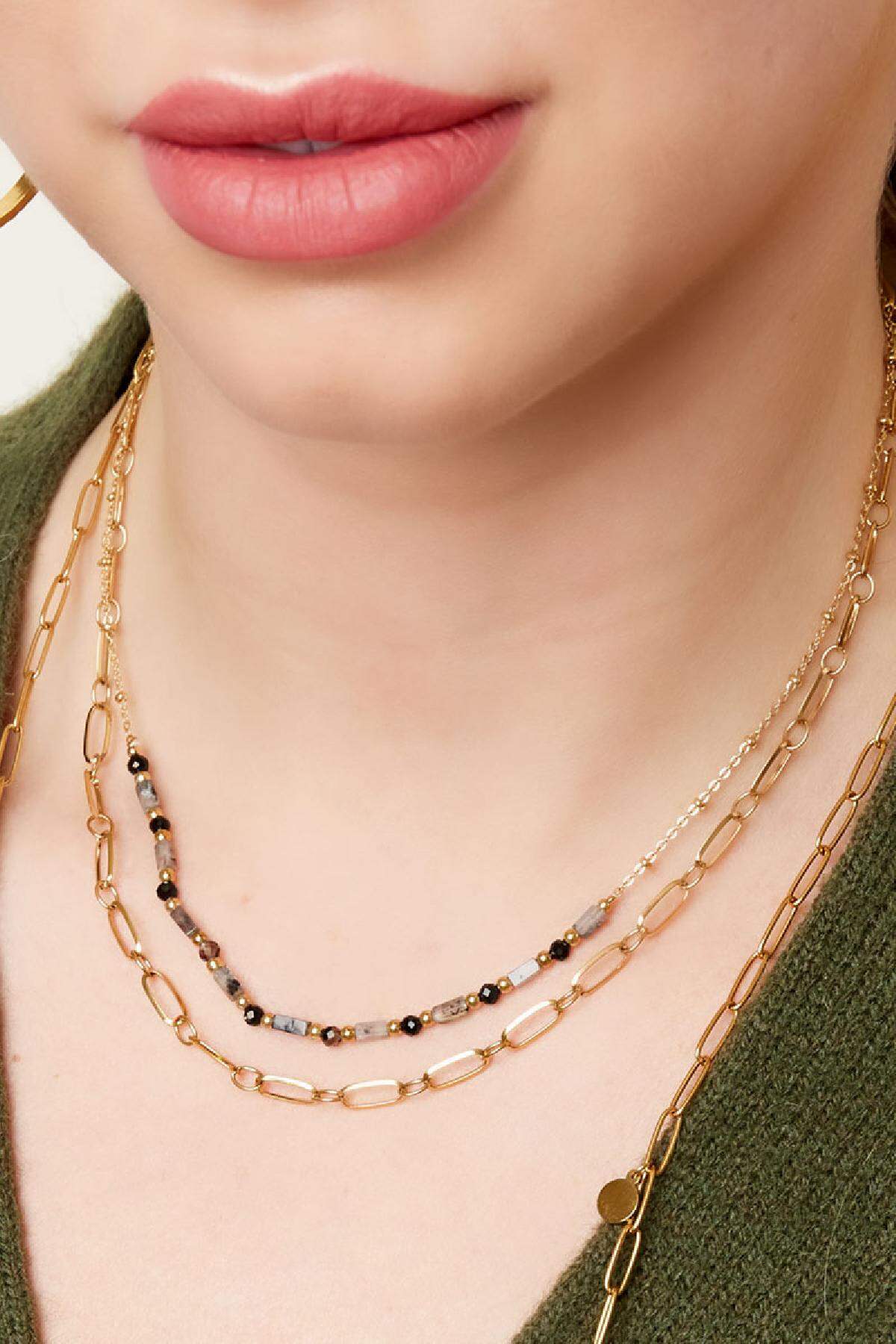 double chained necklace with agate beads  Picture3
