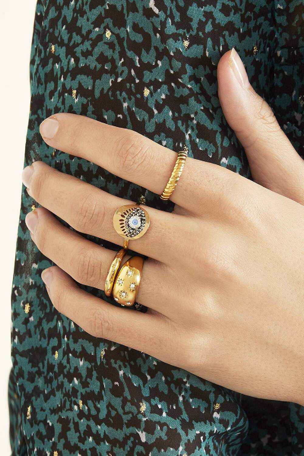 Ring Diamond Flowers Goldfarbe Edelstahl 16 h5Bild2