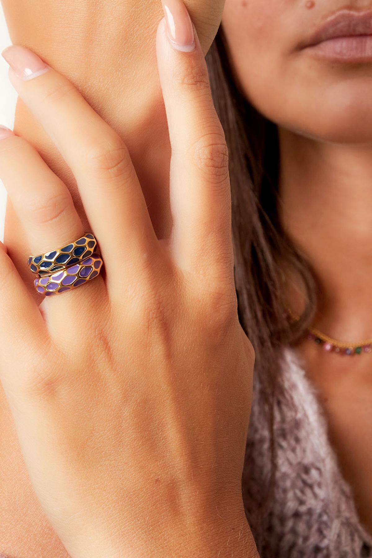 Ring Giraffe pattern Purple Stainless Steel 16 2
