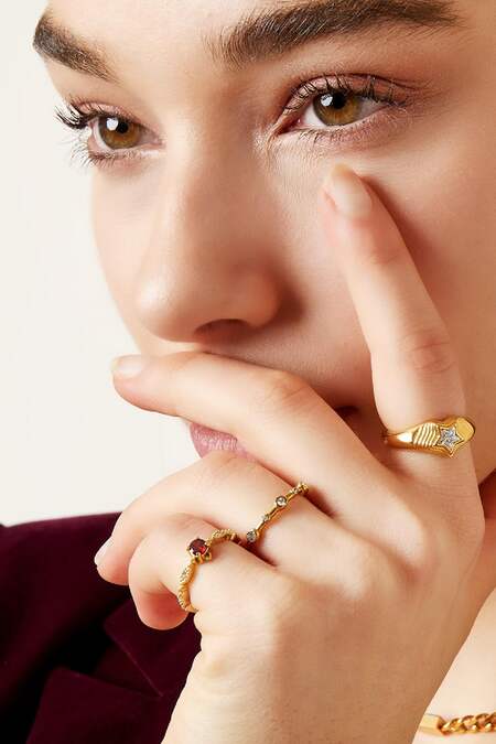 Ring zircon star Silver Color Stainless Steel 16