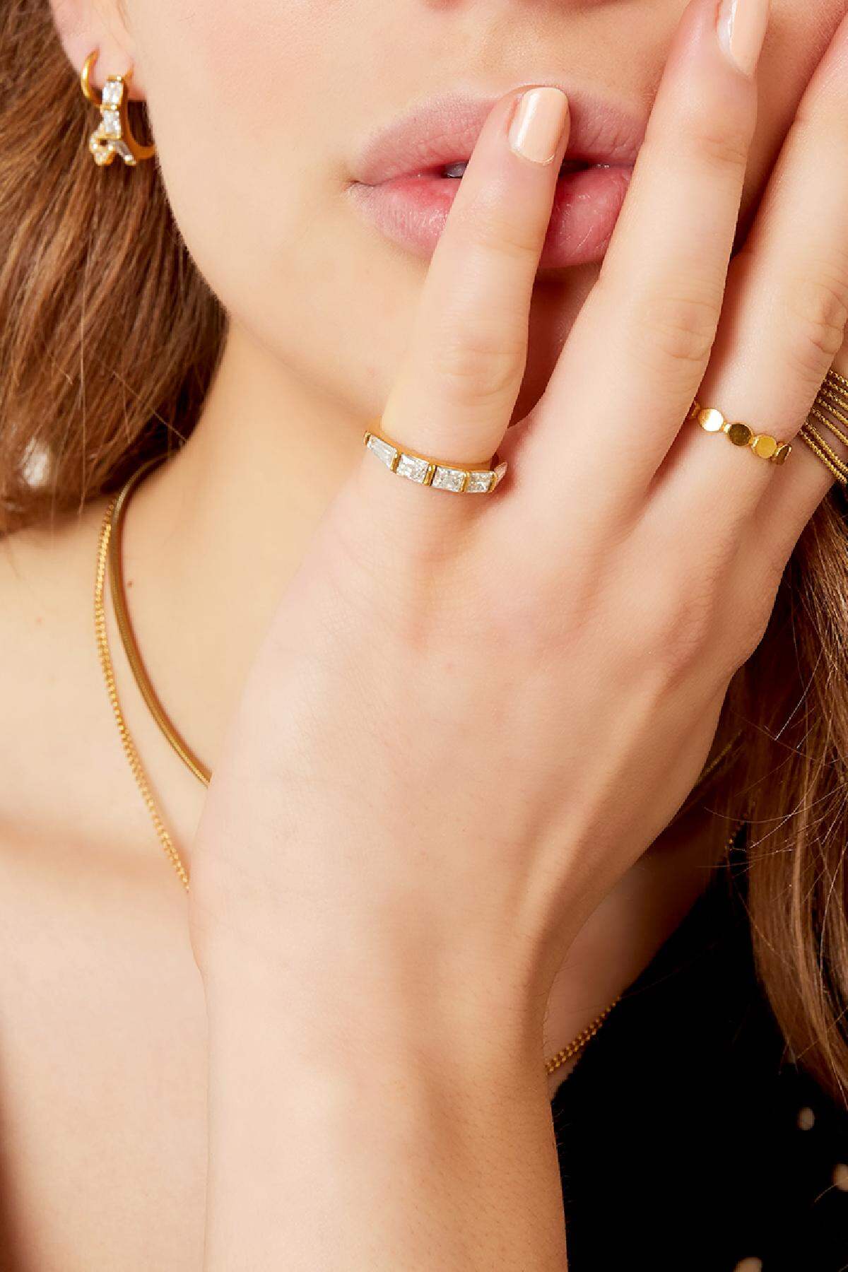 Edelstahlring mit quadratischen Zirkonsteinen Goldfarbe 16 Bild3