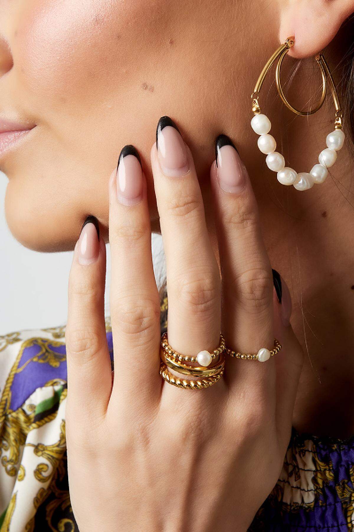 Anello elastico con perla Gold Pearls One size Immagine2