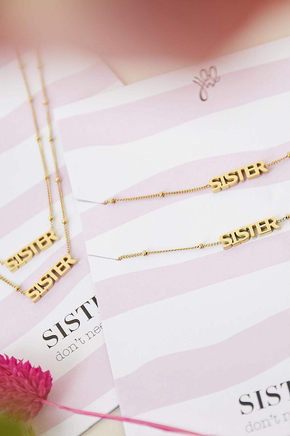 Pulsera “No se necesitan palabras, hermana” Color dorado Acero inoxidable h5 Imagen2