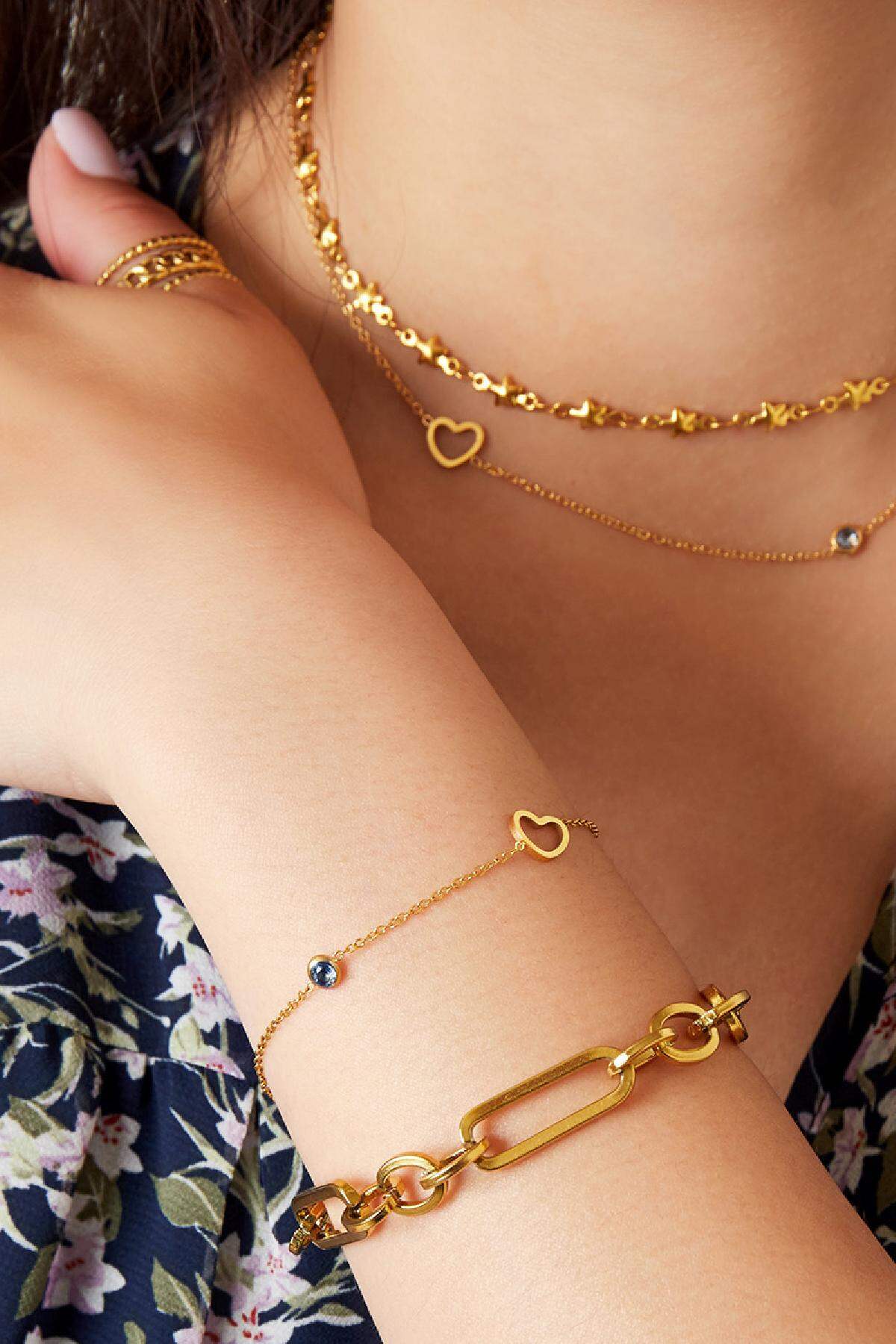 Bracciale Birthstone in Colore oro gennaio Red Stainless Steel Immagine4
