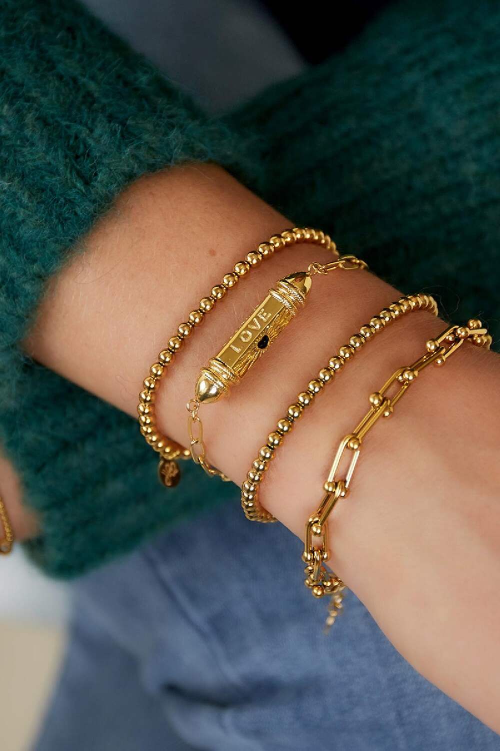 Pulsera de cuentas de bala 'love' 'amour' Plata Acero inoxidable h5Imagen2