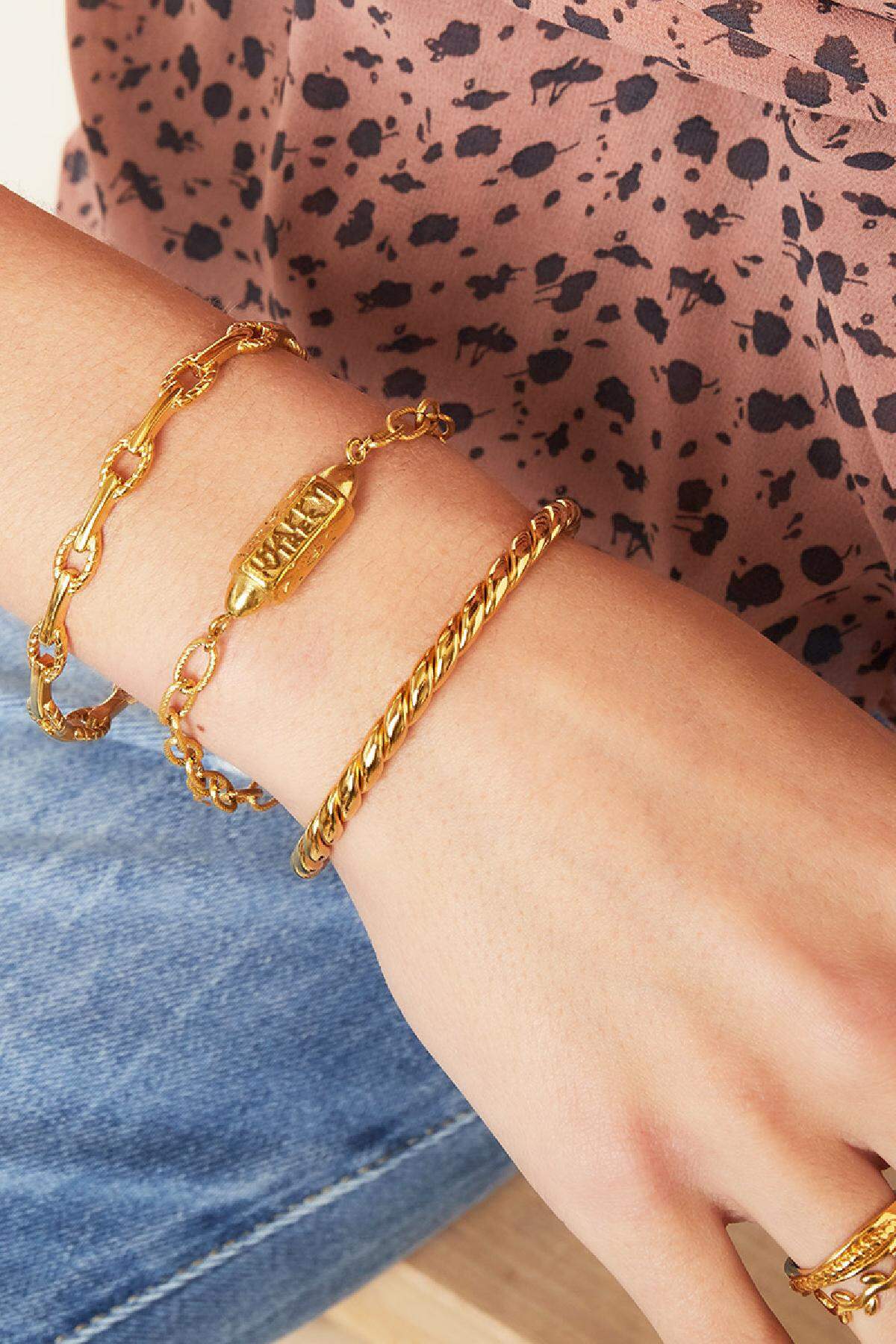 Armband Anhänger Happy Vibes Goldfarbe Edelstahl h5 Bild2