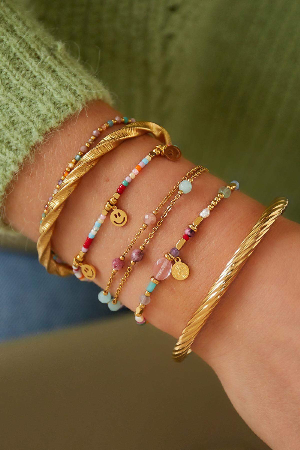 Perlenarmband Goldfarbe Edelstahl h5 Bild2