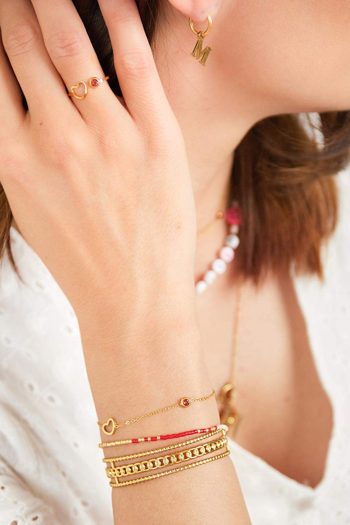Bracciale Birthstone in Colore oro gennaio Red Stainless Steel h5 Immagine2
