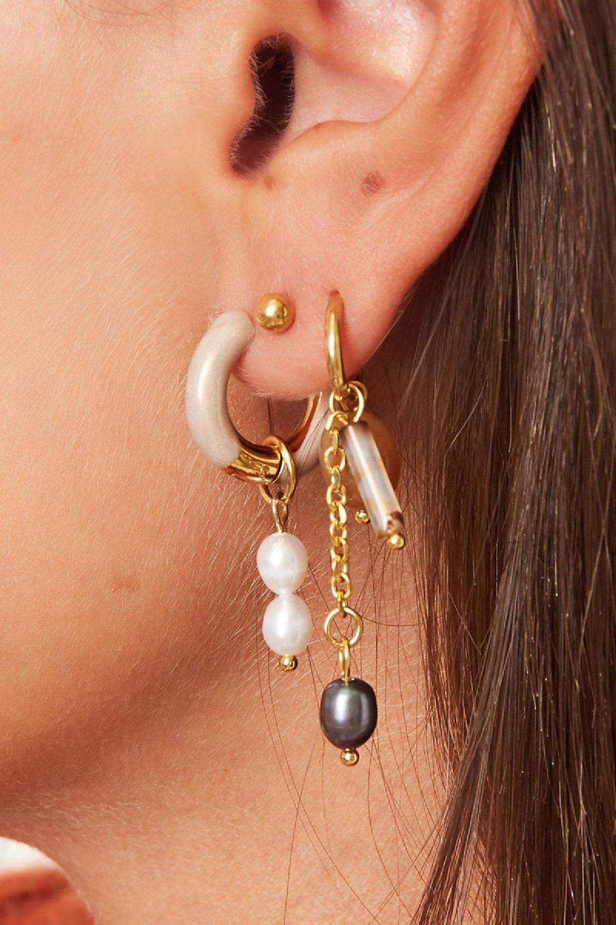 Boucles d'oreilles avec breloque colorée Large Beige Acier inoxydable Image3