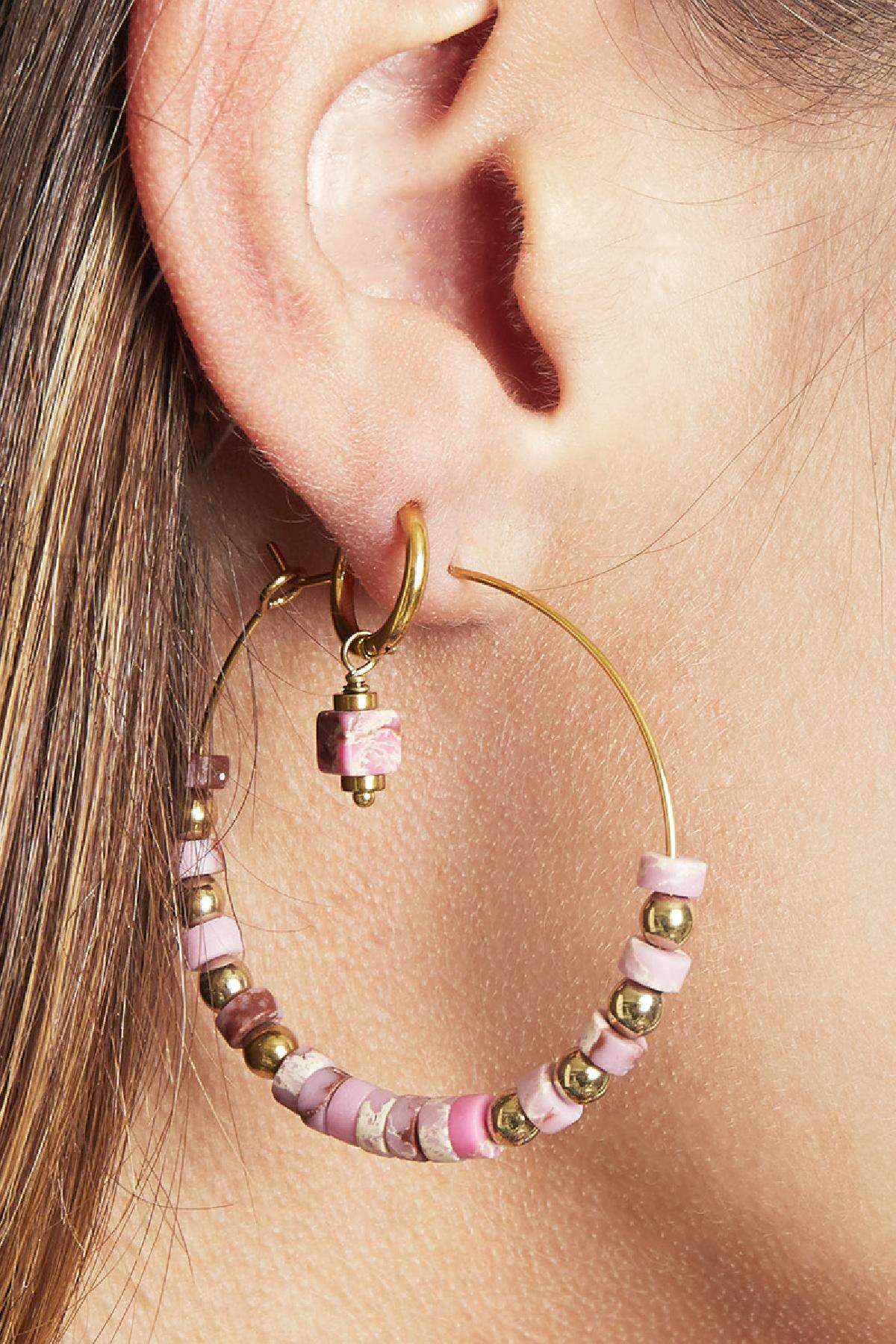 Boucles d'oreilles Beaded Hoops Gold Vert Acier inoxydable h5 Image2