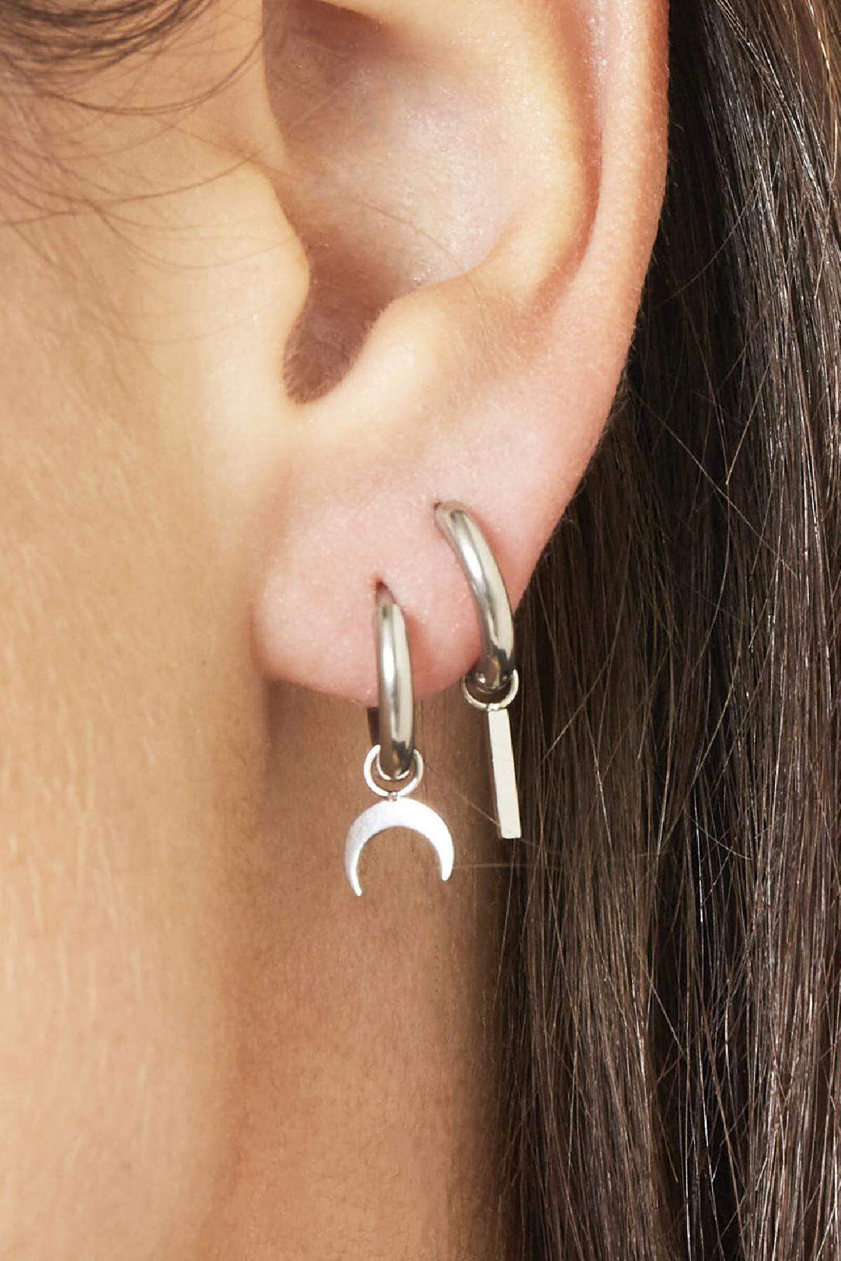 Earrings Hanging Horn Gold Stainless Steel h5 Immagine2